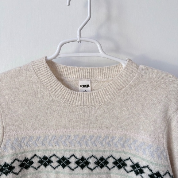 Victoria's Secret PINK SKI CLUB Heather Oatmeal Beige Crewneck Sweater Jumper - Picture 4 of 10